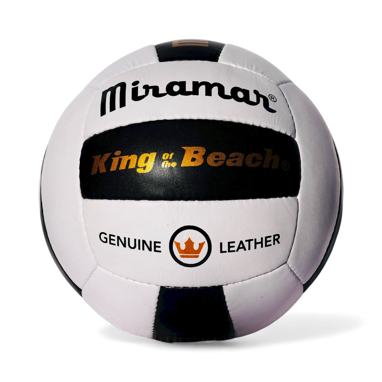 Miramar volleyball with 'King of the Beach' and 'Genuine Leather' text on a white background