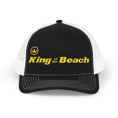 Black and white cap with 'King of the Beach' text on a white background