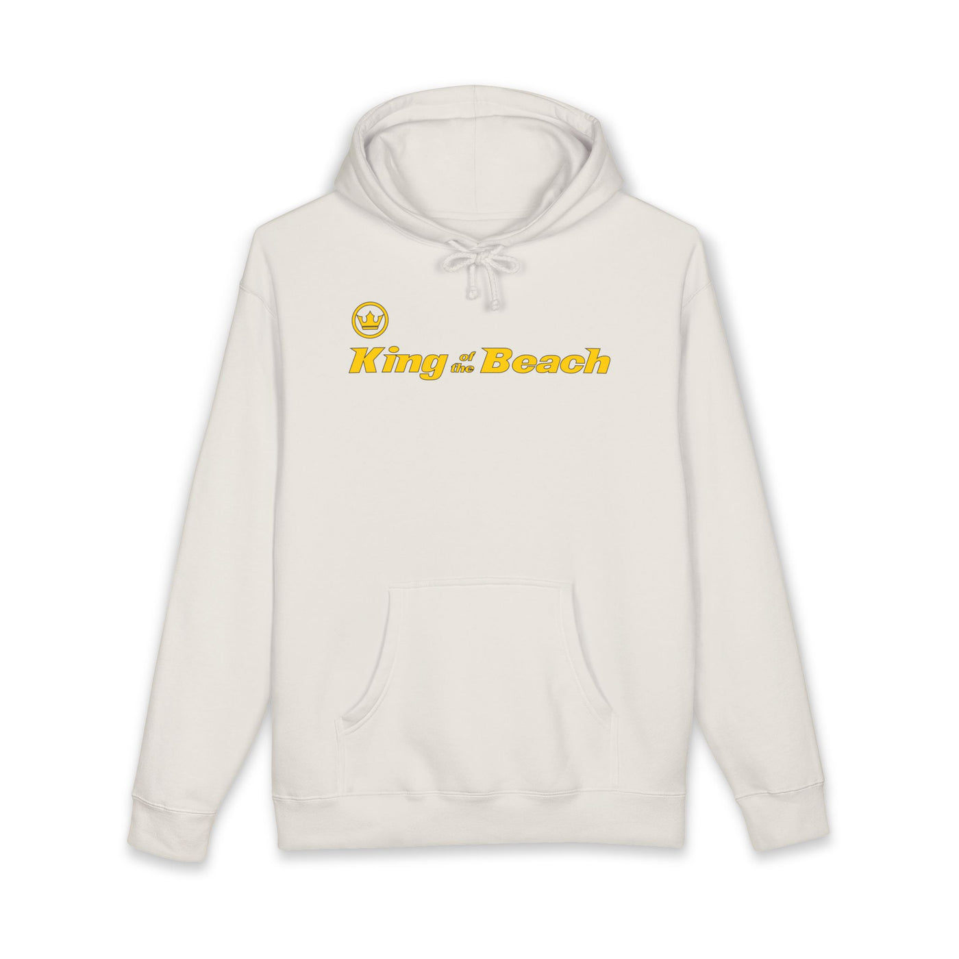 Bone hoodie with 'King of the Beach' text and logo on a white background
