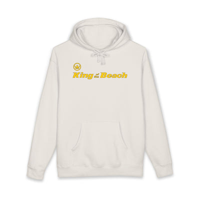 Bone hoodie with 'King of the Beach' text and logo on a white background