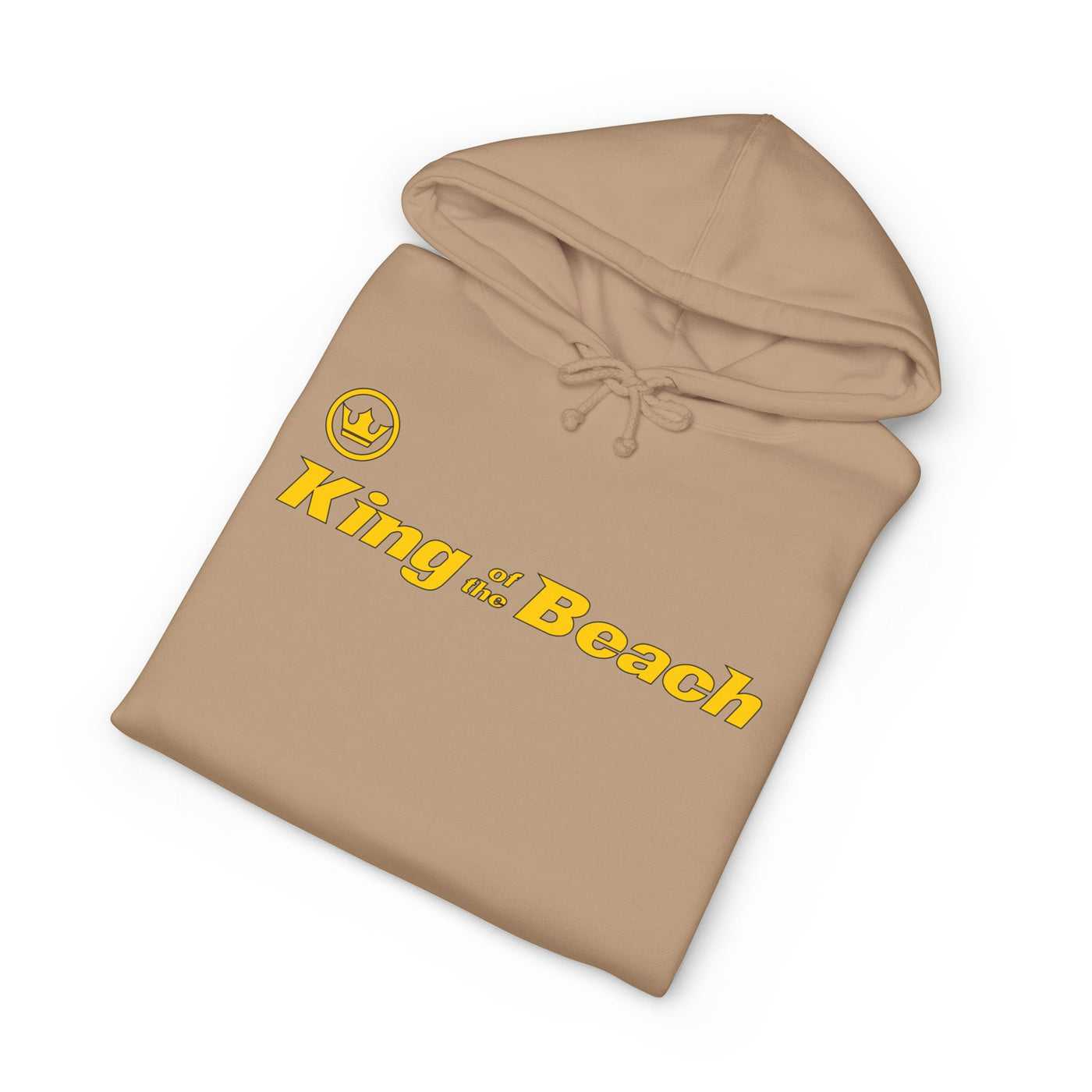 Brown hoodie with 'King of the Beach' text and logo on a white background