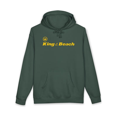 Green hoodie with 'King of the Beach' text on a white background