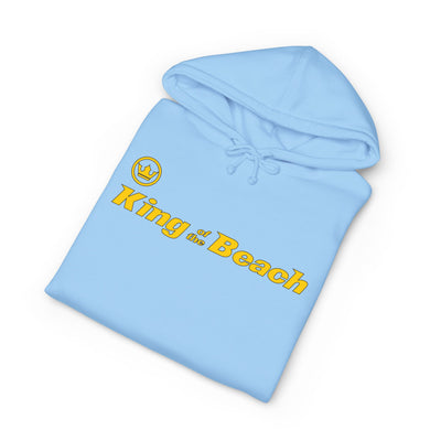 Light blue hoodie with 'King of the Beach' text on a white background
