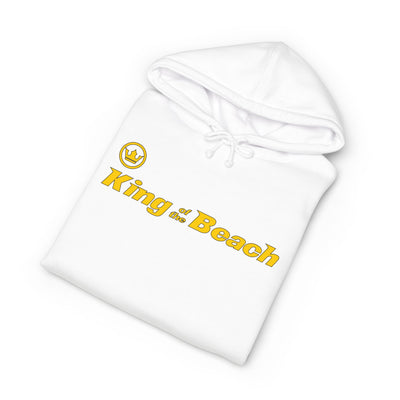 White hoodie with 'King of the Beach' text and logo on a white background