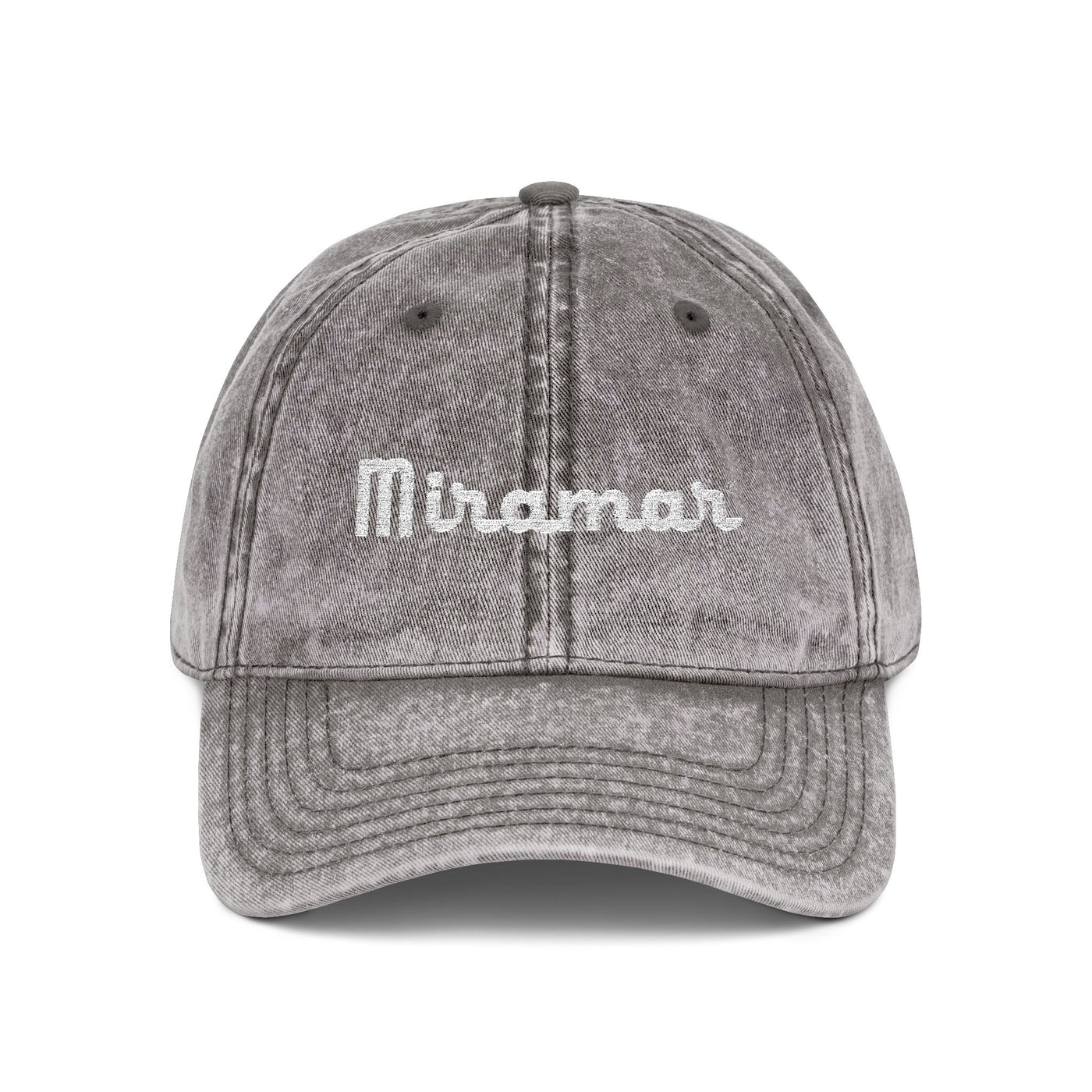Charcoal Gray cap with 'Miramar' logo on a white background