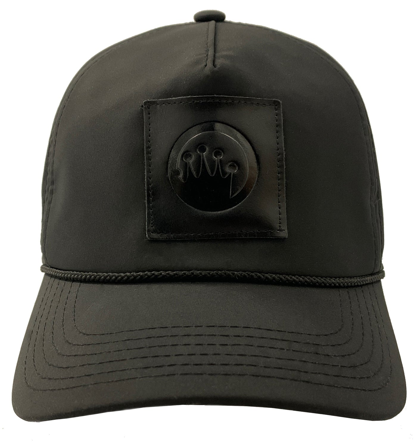 BEACH Miramar Black Leather Patch Hat - Mens Velcro Closure Baseball Cap